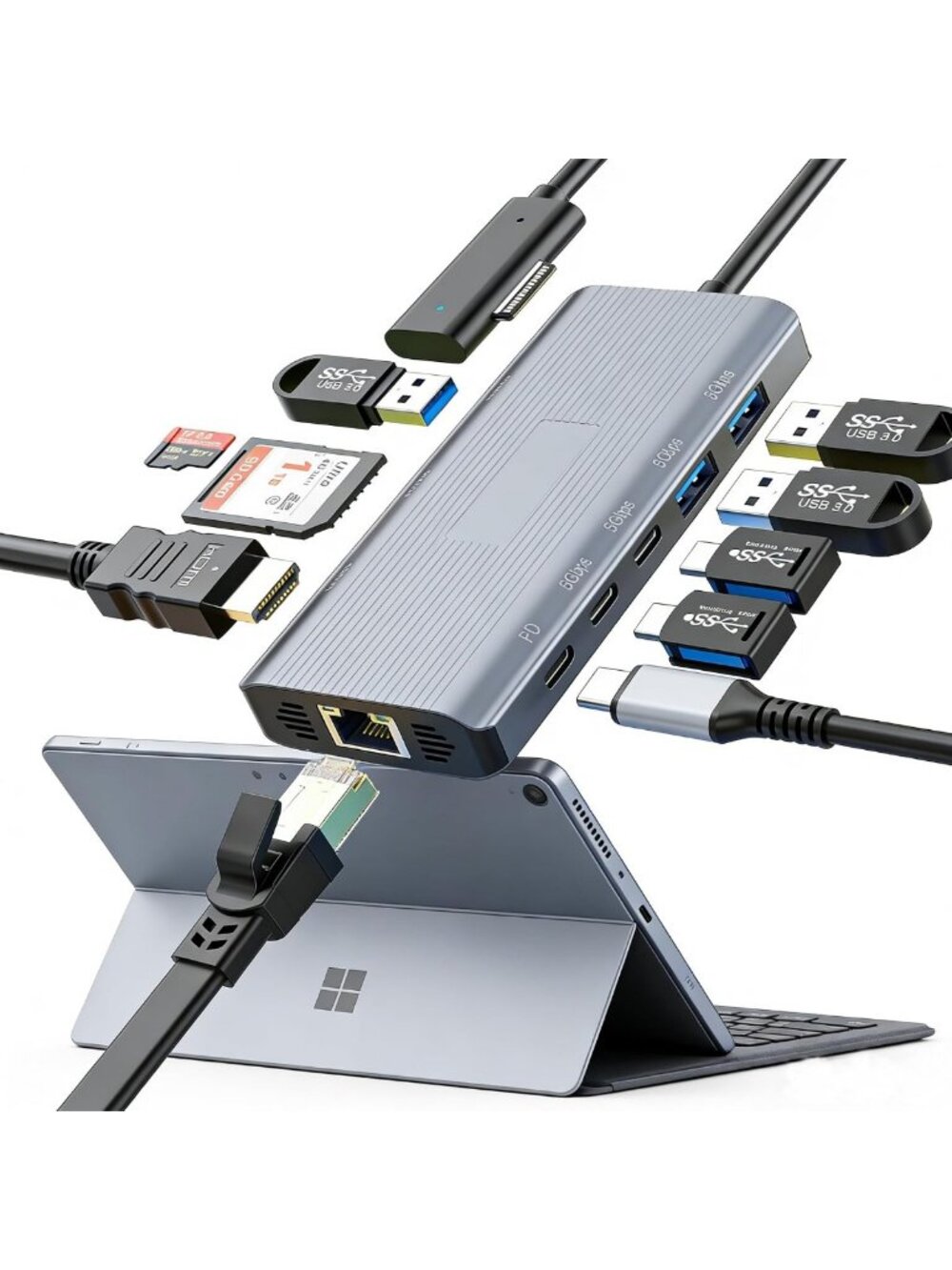 11-in-1 Docking Station for Surface Pro & Laptop - 4K HDMI, Multi-Port